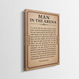 Man In The Arena Note Roosevelt quote canvas side profile showing the gallery-wrapped edge