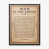 Man In The Arena Roosevelt quote ticket canvas in a black floating frame