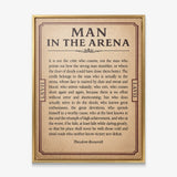 Man In The Arena Roosevelt quote ticket canvas in a gold floating frame