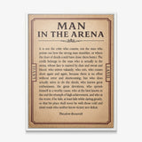 Man In The Arena Roosevelt quote ticket canvas in a white floating frame