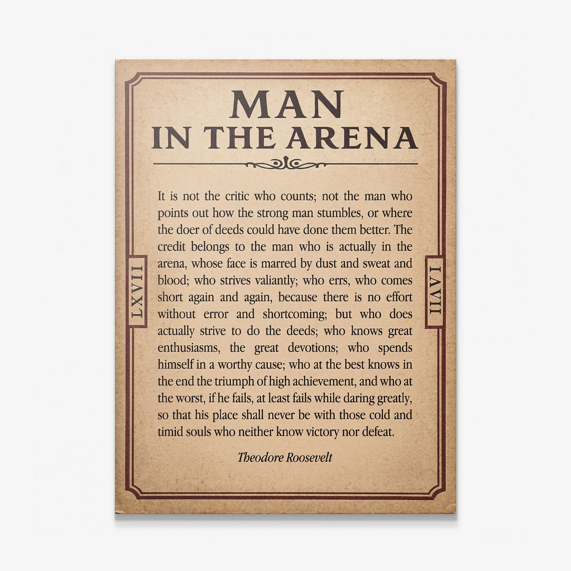 Man In The Arena Theodore Roosevelt quote ticket canvas print