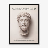 Marcus Aurelius Control Your Mind Stoic canvas wall art in a black floating frame