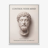 Marcus Aurelius Control Your Mind Stoic canvas wall art in a white floating frame