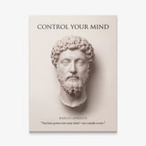 Marcus Aurelius Control Your Mind Stoic marble bust quote canvas wall art