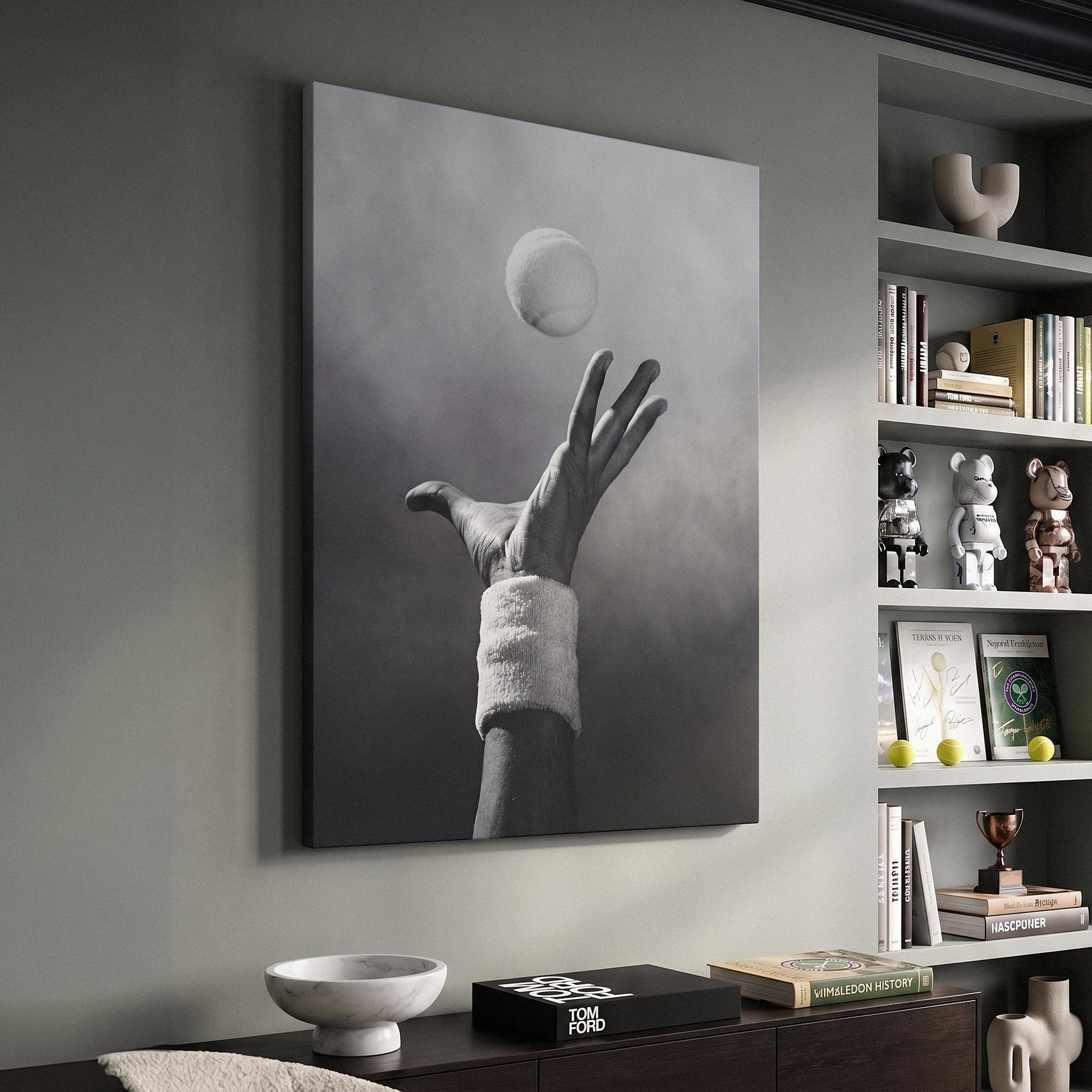 Match Point tennis canvas at an angle on a wall