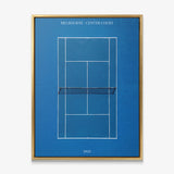 Melbourne Center Court tennis canvas with gold frame