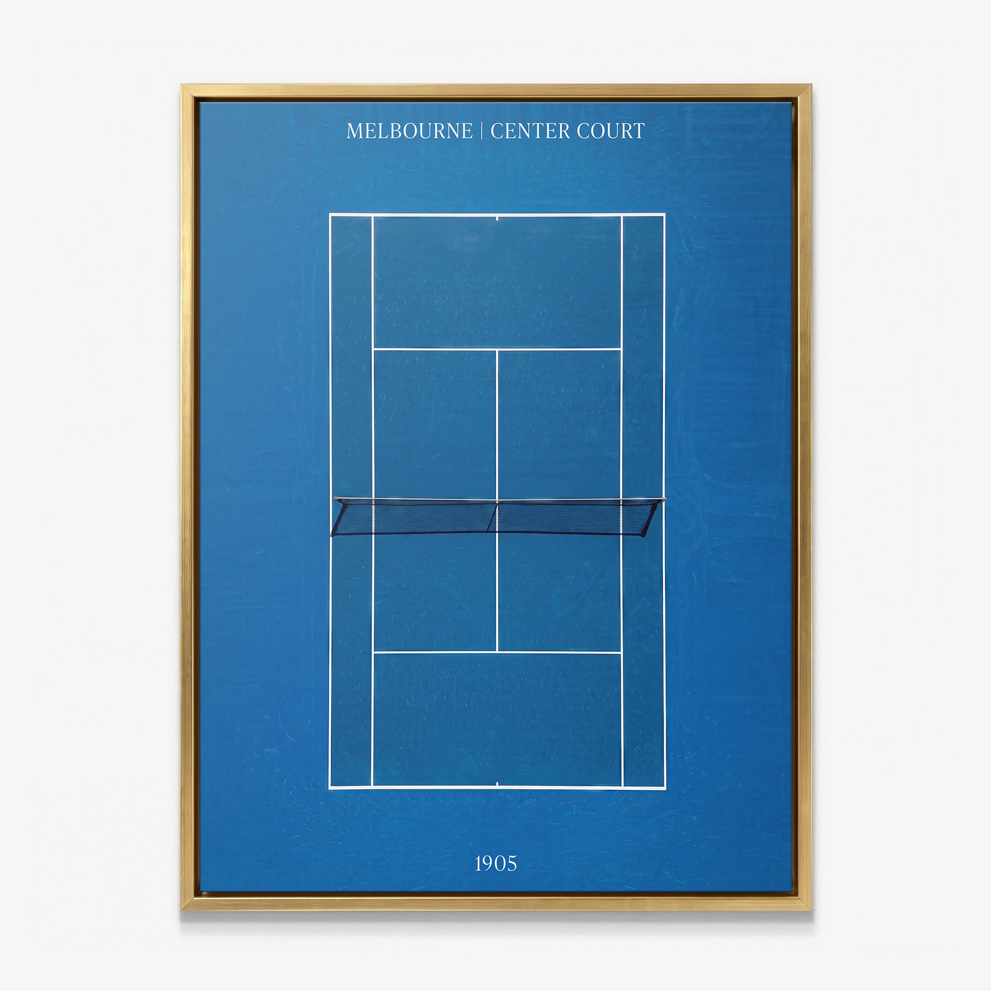 Melbourne Center Court tennis canvas with gold frame