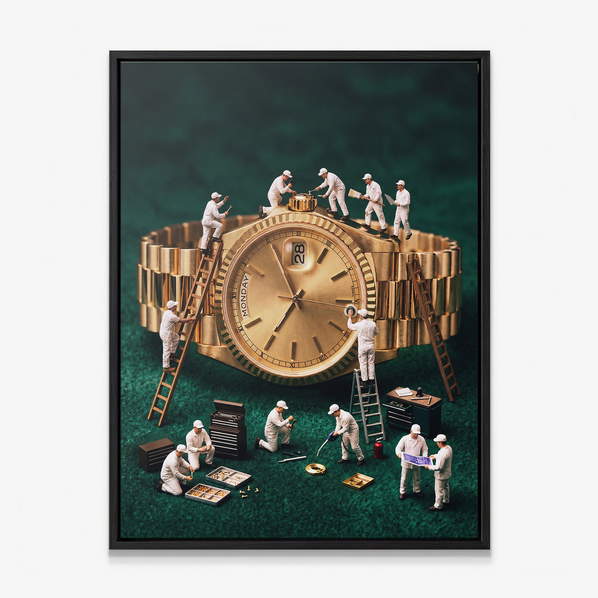 Mining For Gold gold watch canvas in a black floating frame