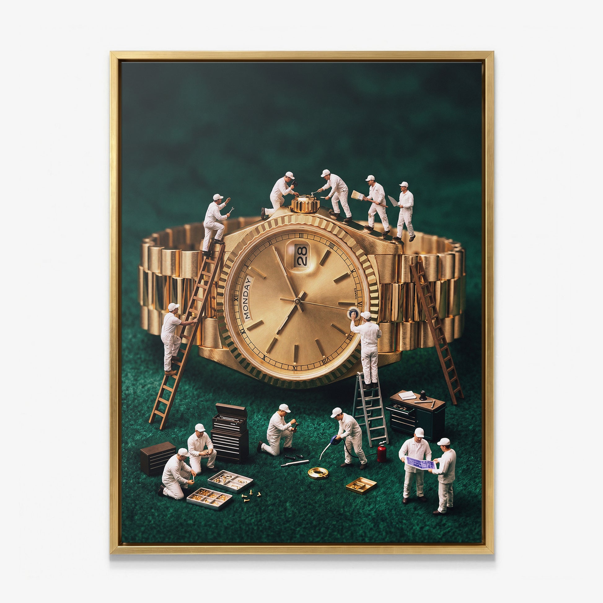 Mining For Gold gold watch canvas in a gold floating frame