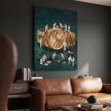 Mining For Gold gold watch canvas above a leather sofa in a lounge