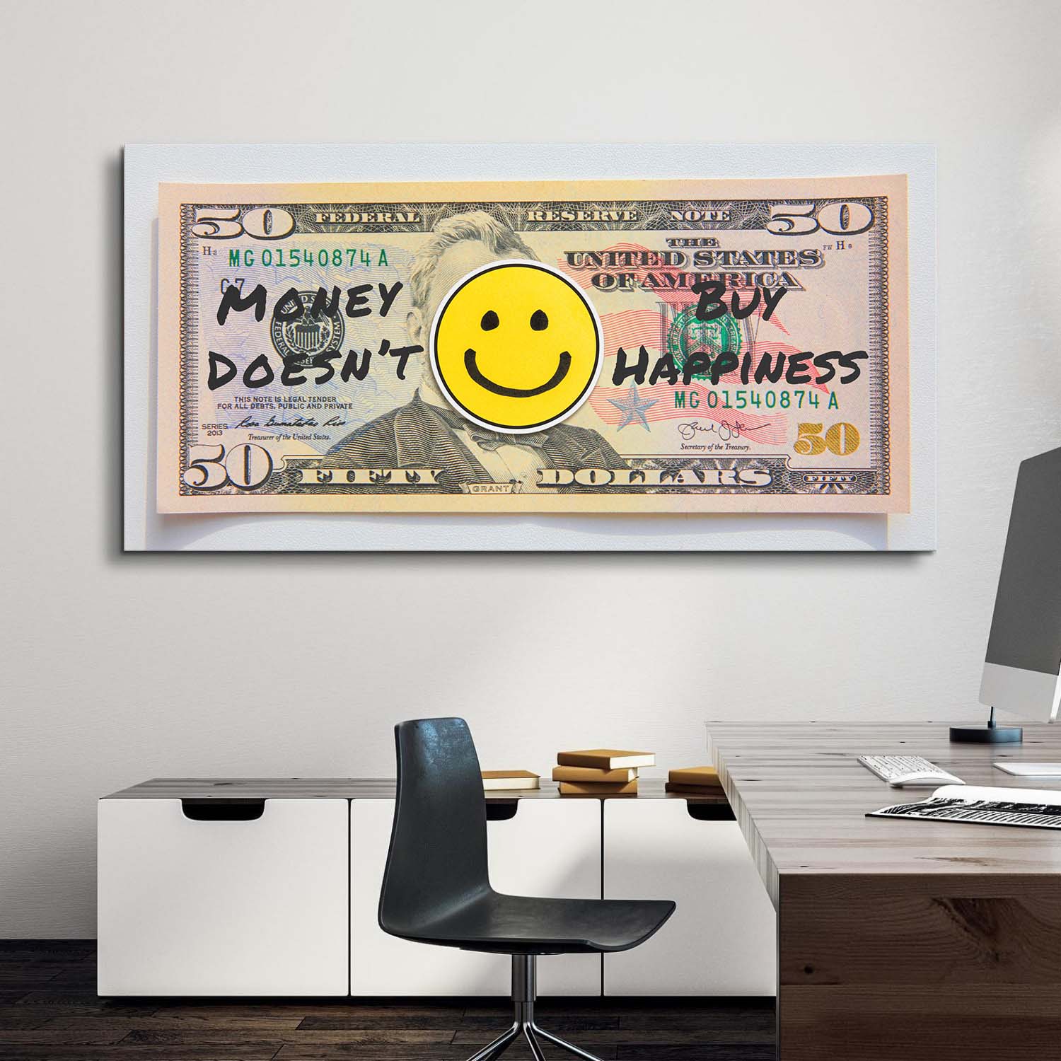 Money Doesn't Buy Happiness (Dollar Edition) canvas art