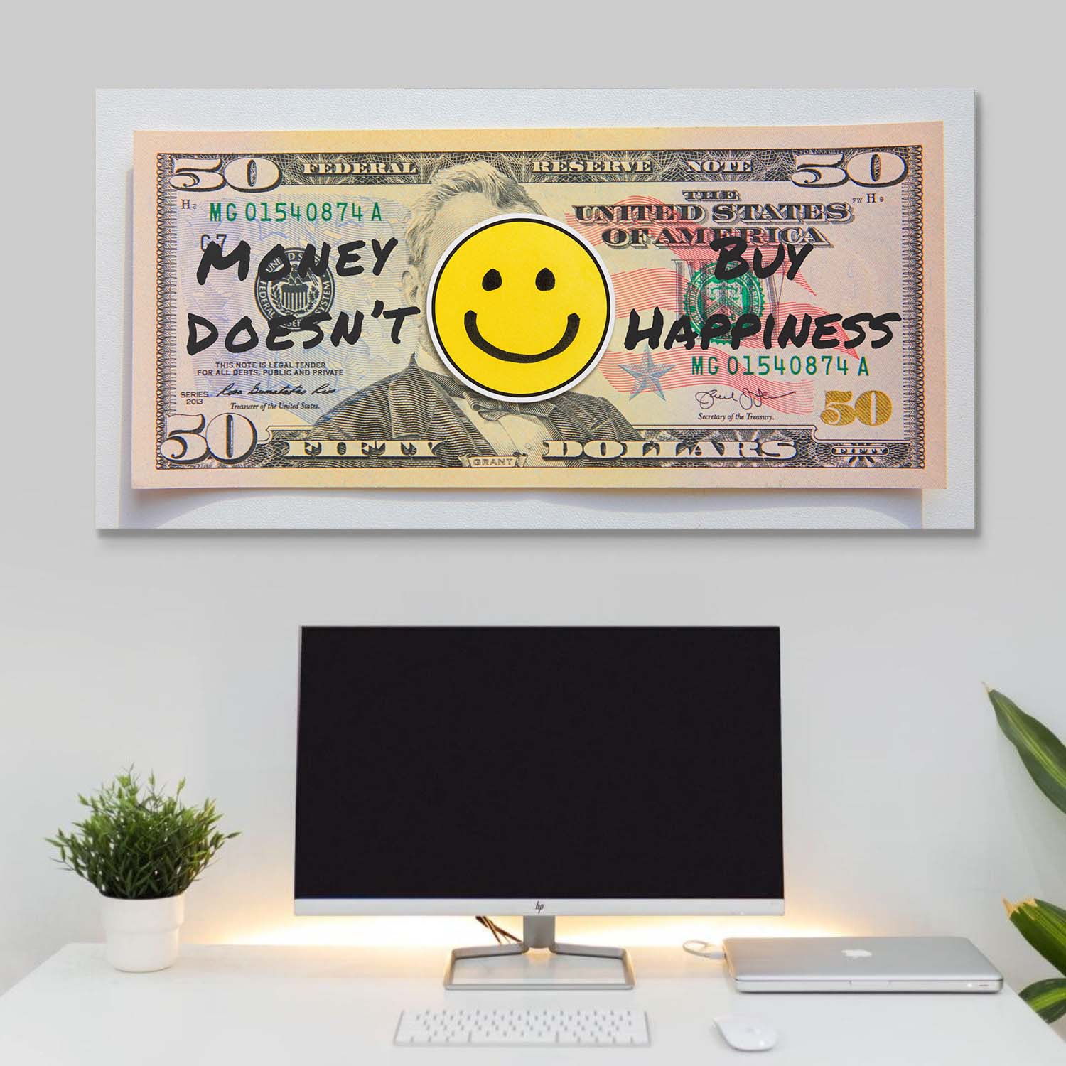 Money Doesn't Buy Happiness (Dollar Edition) canvas wall art