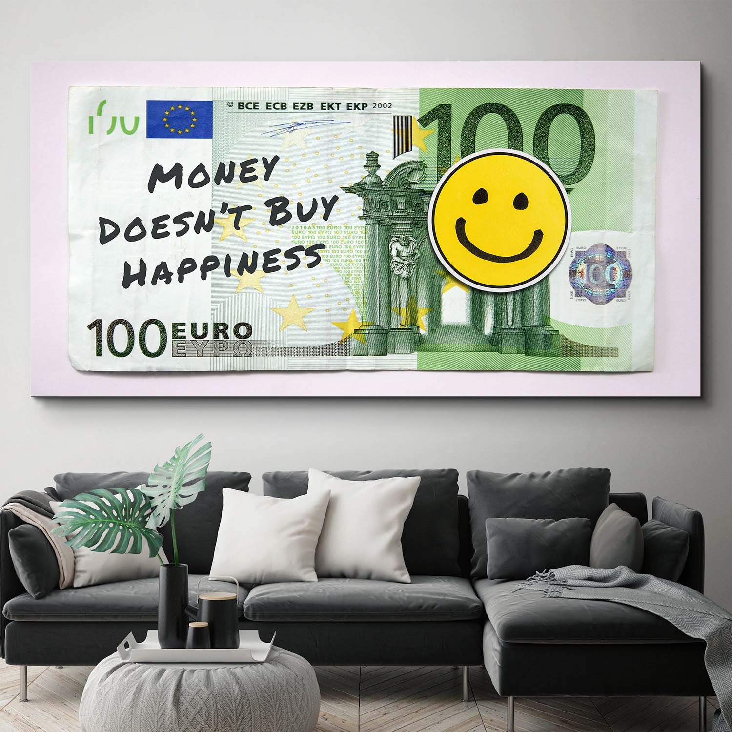 Money Doesn't Buy Happiness (Euro Edition) canvas art