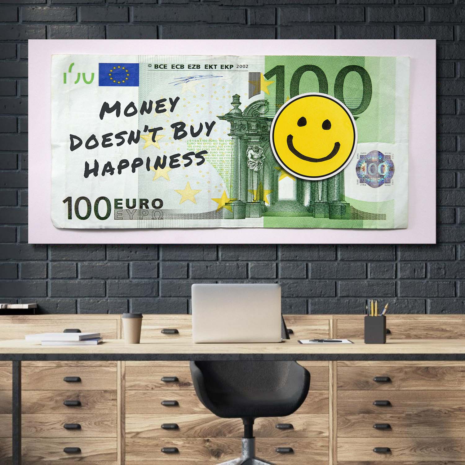 Money Doesn't Buy Happiness (Euro Edition) canvas art