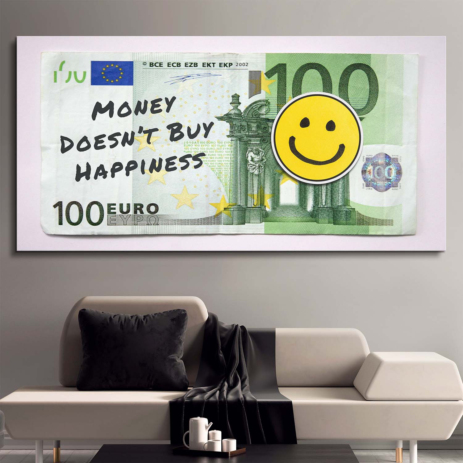 Money Doesn't Buy Happiness (Euro Edition) canvas art