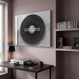 More You Can Hear black CD canvas above a record console in a living room