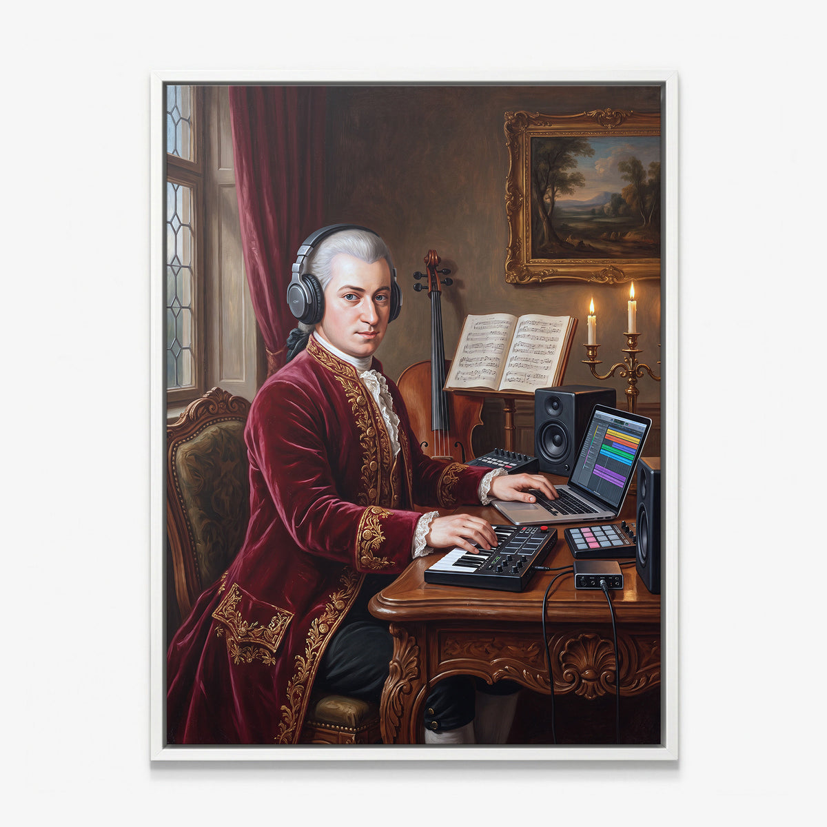 Mozart Remastered canvas in a white floating frame