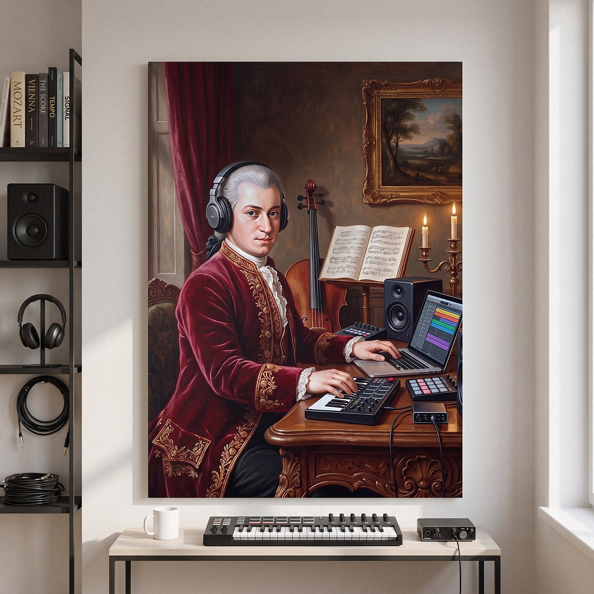 Mozart Remastered canvas hanging in a home office
