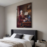 Mozart Remastered portrait canvas on a plain painted wall