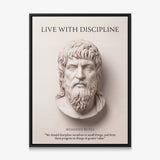 Musonius Rufus Live With Discipline Stoic canvas wall art in a black floating frame