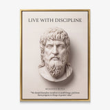 Musonius Rufus Live With Discipline Stoic canvas wall art in a gold floating frame