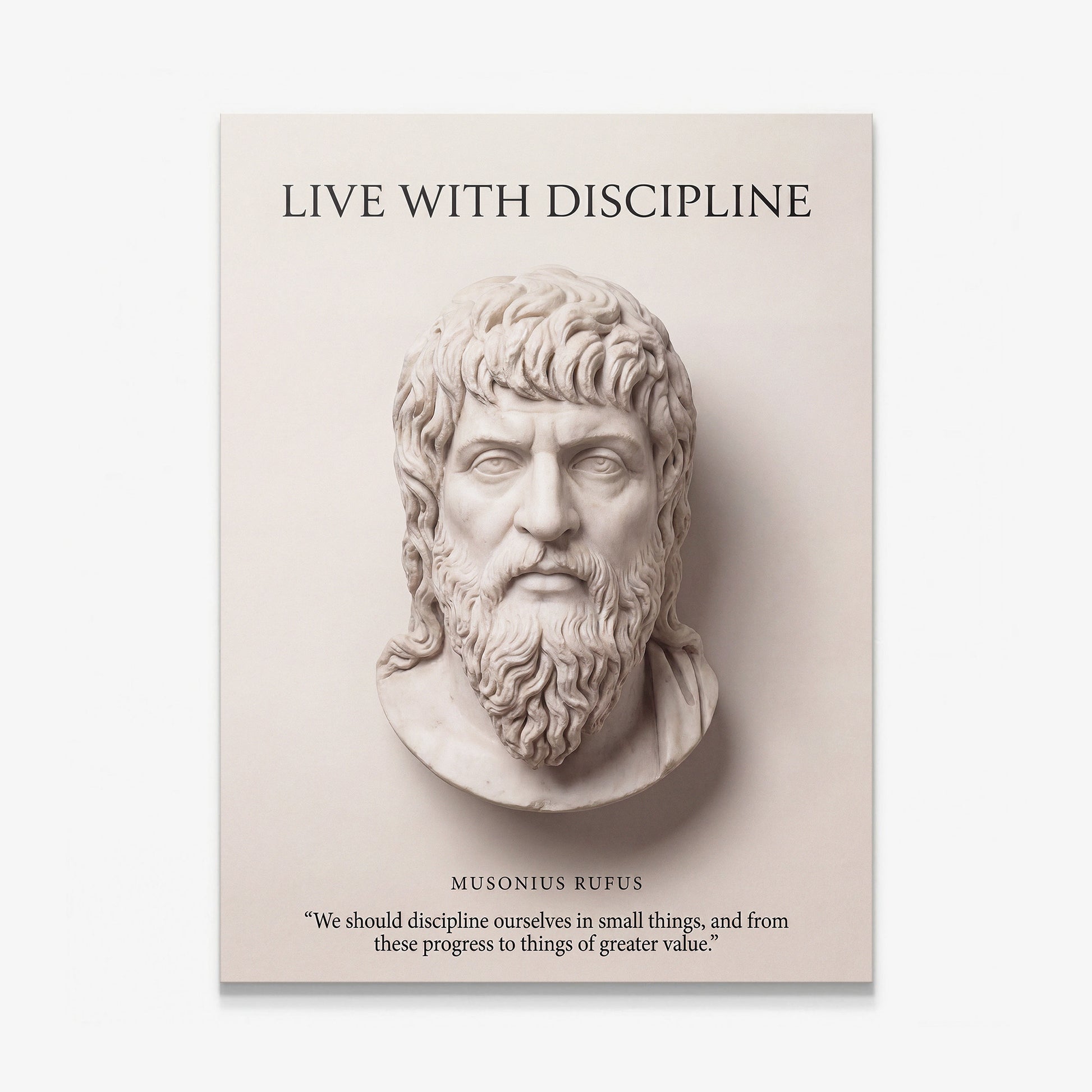 Musonius Rufus Live With Discipline Stoic marble bust quote canvas wall art