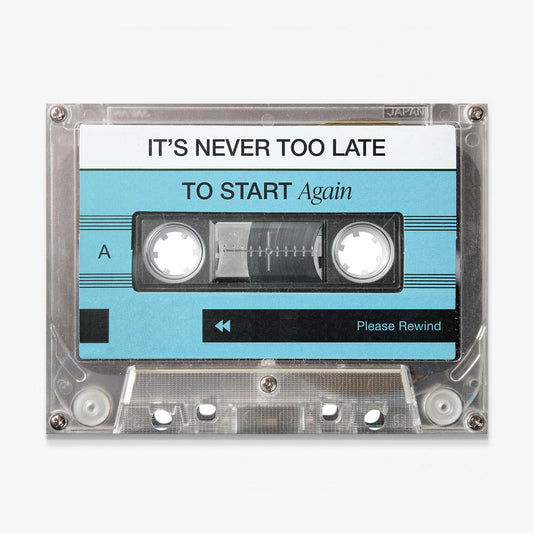 Never Too Late blue cassette canvas wall art