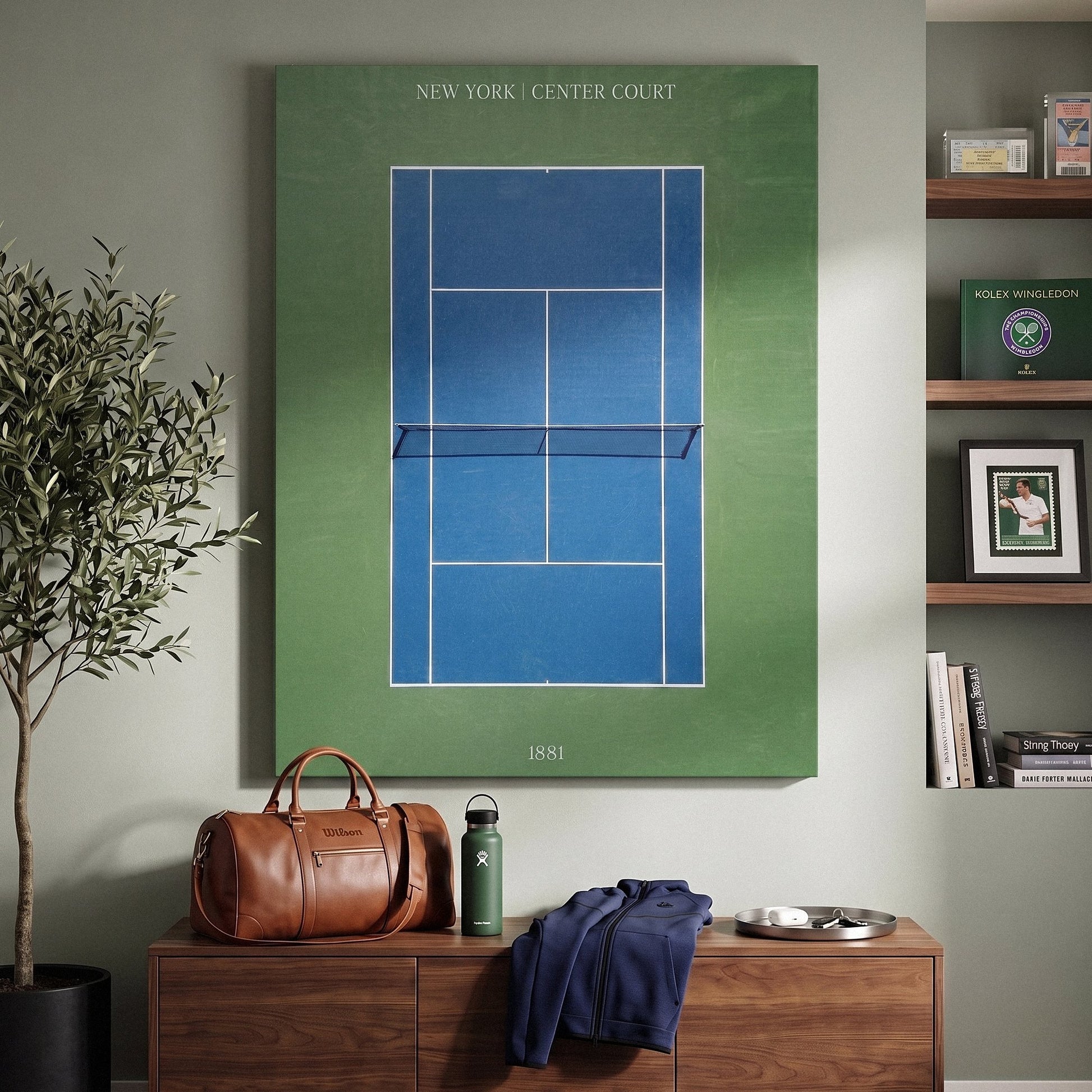 New York Center Court tennis wall art canvas in a modern room