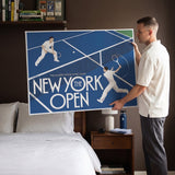New York Open tennis canvas above a home office desk