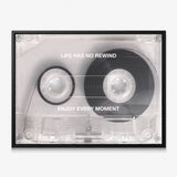 No Rewind Flip Edition flipped cassette canvas in a black floating frame