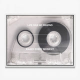 No Rewind Flip Edition flipped cassette canvas in a white floating frame