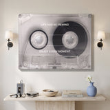 No Rewind Flip Edition flipped cassette canvas hanging on the wall of a modern home office
