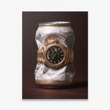 Only Monday crushed white and gold pilsner can with a gold fluted bezel watch canvas wall art