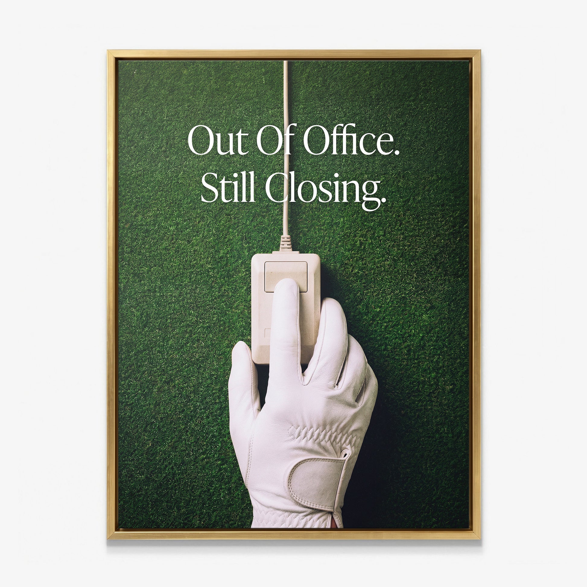 Out Of Office golf canvas gold frame