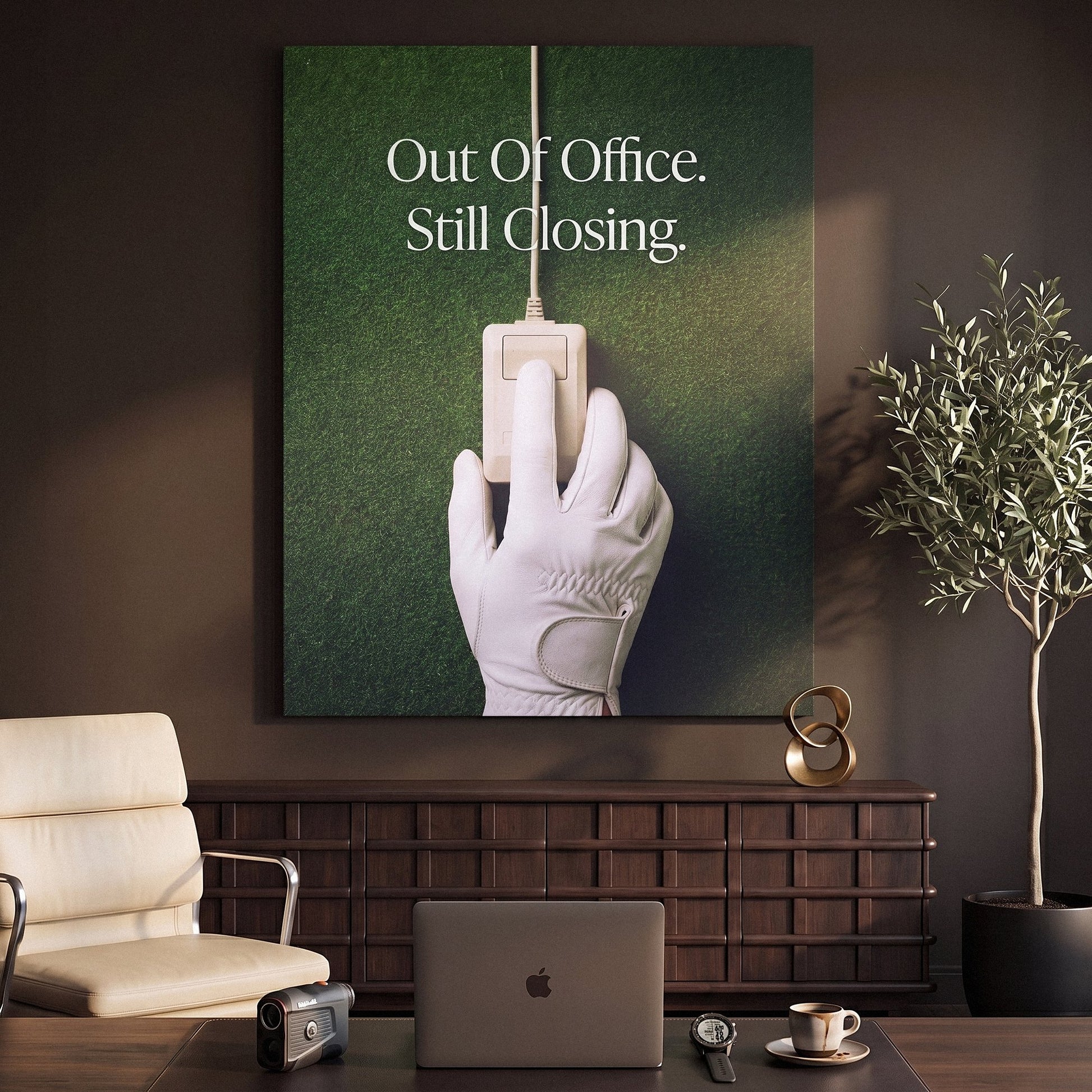 Out Of Office golf wall art canvas in a modern room
