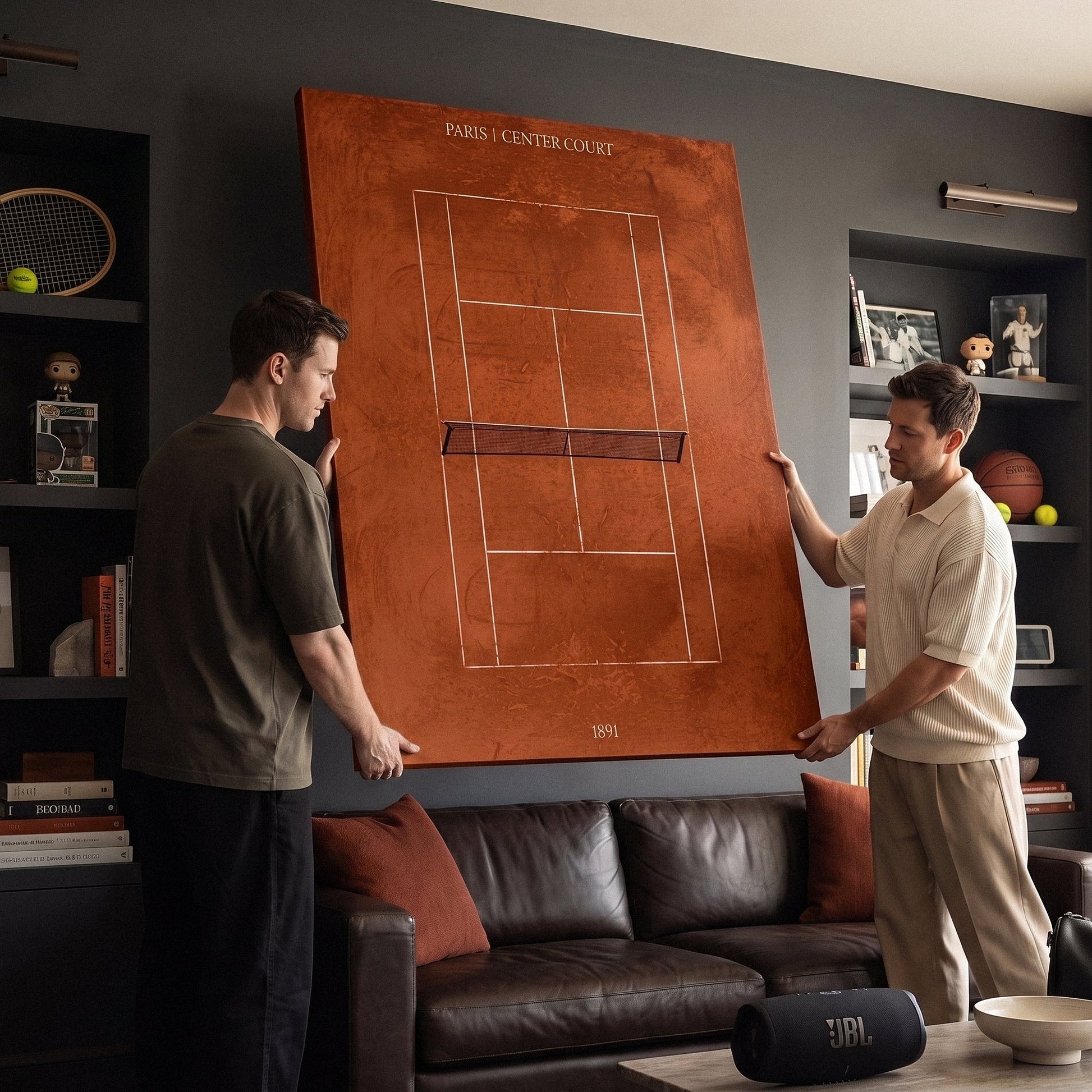Paris Center Court tennis canvas in a styled tennis den