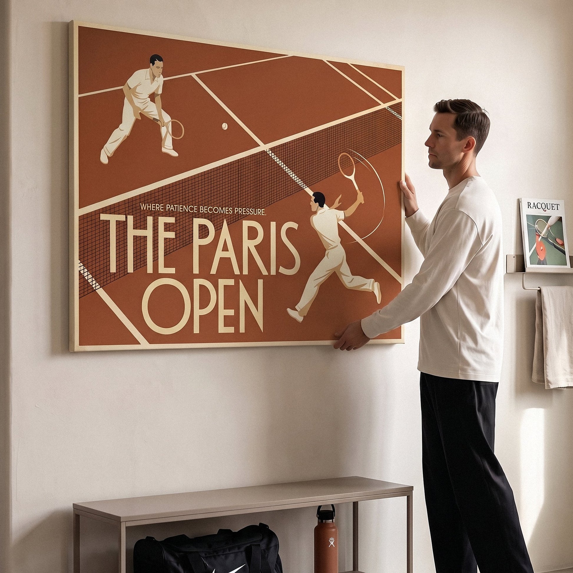 Paris Open tennis canvas above a home office desk