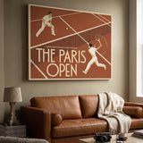 Paris Open tennis canvas at an angle on a wall