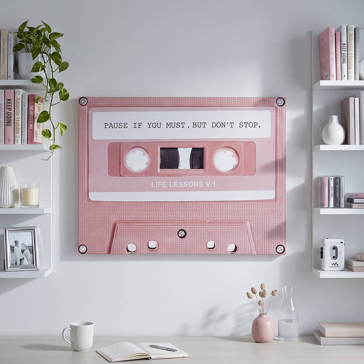Pause If You Must canvas hanging in a home office