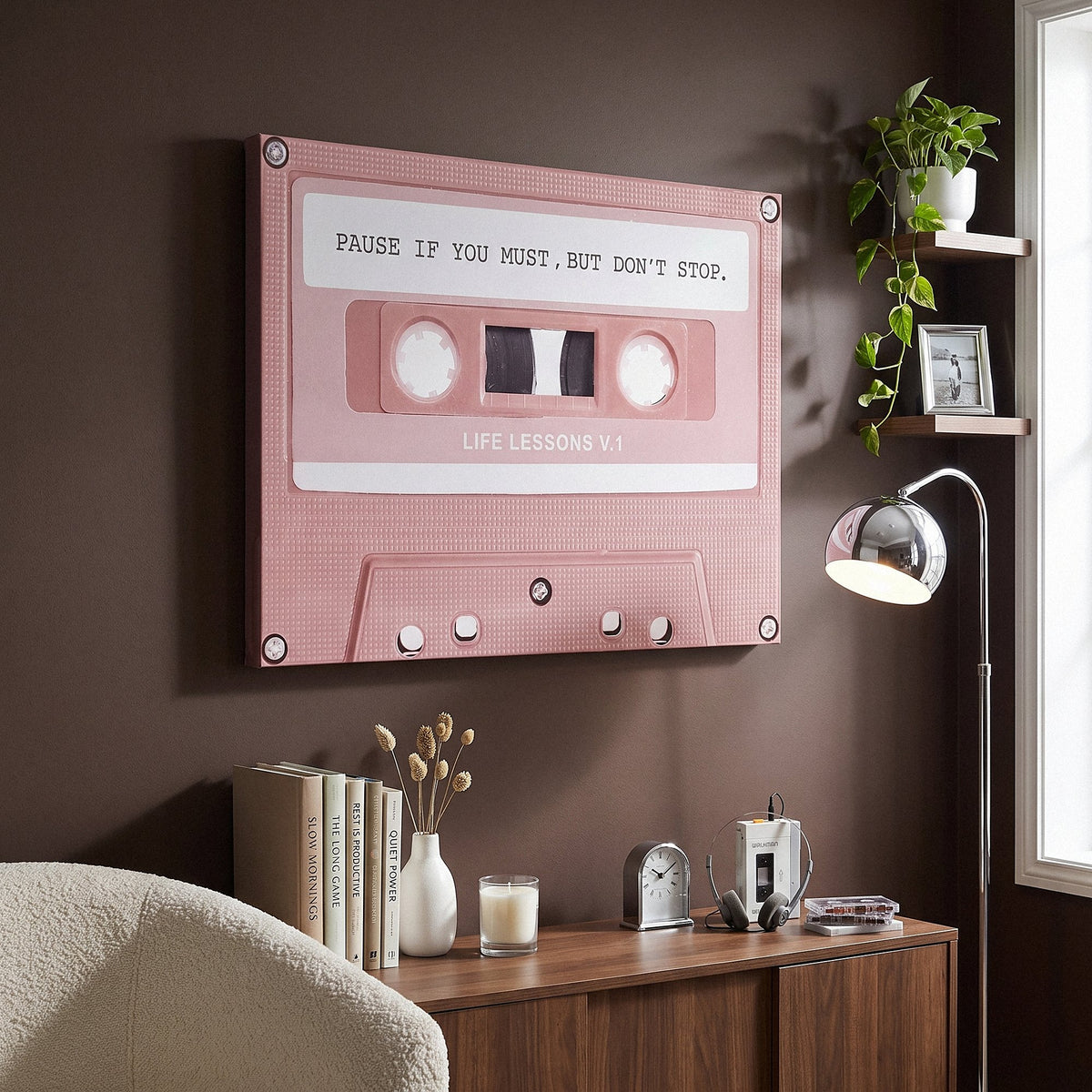 Pause If You Must landscape canvas on a plain painted wall