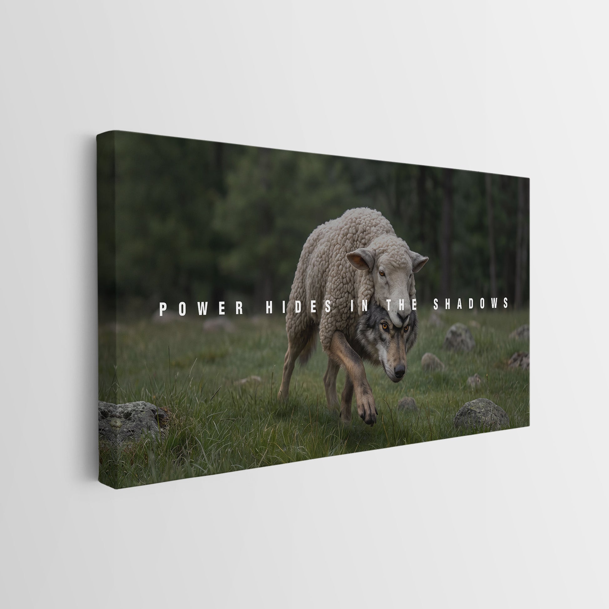 Power Hides In The Shadows gallery wrapped canvas, side view