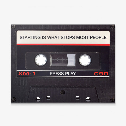 Press Play black cassette canvas wall art