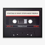 Press Play black cassette canvas in a black floating frame
