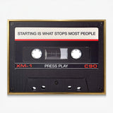 Press Play black cassette canvas in a gold floating frame