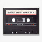 Press Play black cassette canvas in a white floating frame