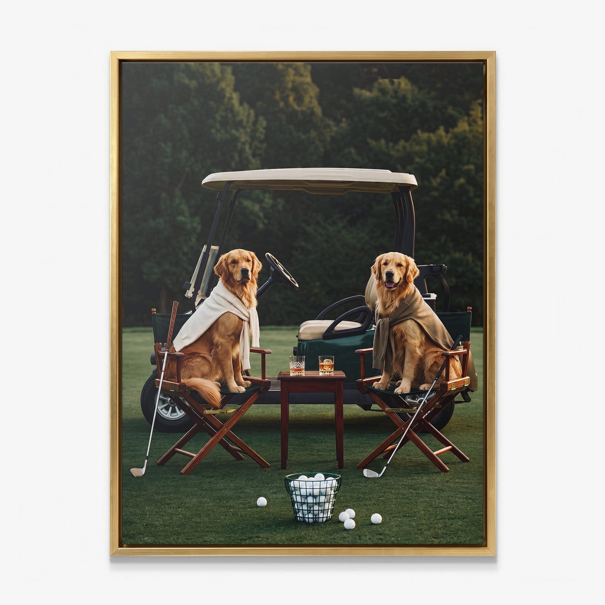 Puppy Golf canvas gold frame