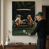 Puppy Golf canvas at an angle on a wall