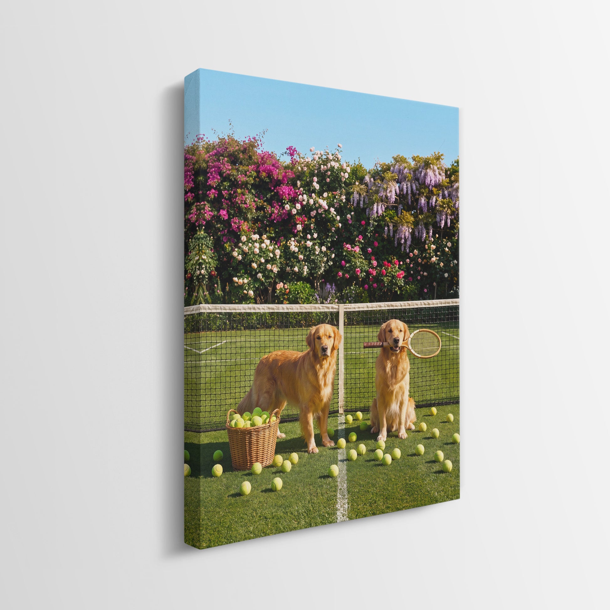 Puppy Tennis canvas gallery-wrapped side edge