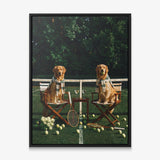 Puppy Tennis Relax dog canvas in a black floating frame