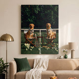 Puppy Tennis Relax golden retriever canvas on a wall above a console
